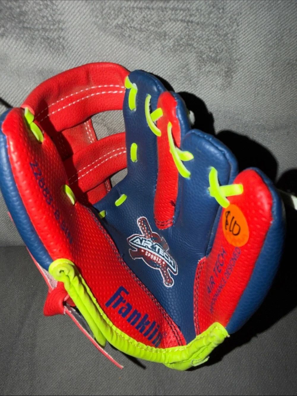 Youth Red & Blue Baseball Glove with Neon Green Trim mitt 10